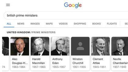 El resultado de la búsqueda en Google, sin la foto de Churchill