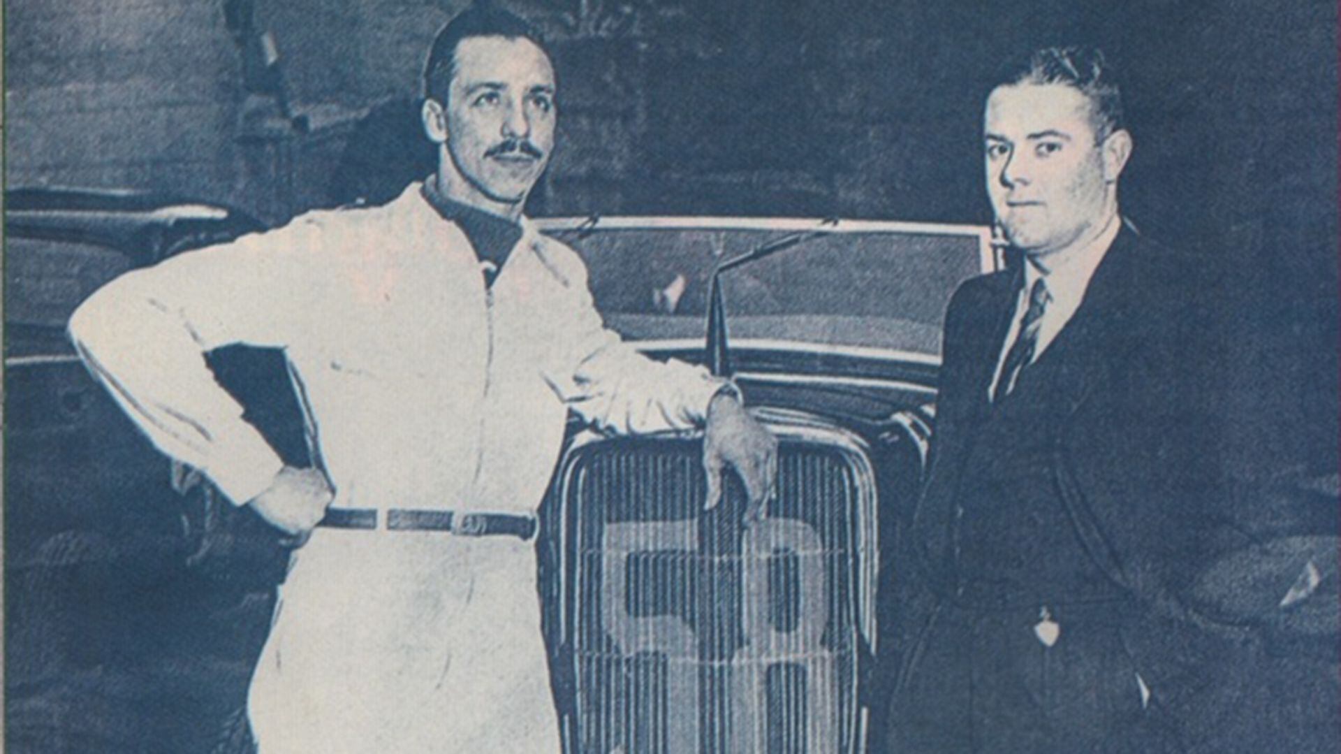 El día que debutó en el TC en la primera carrera de la categoría en 1937. Aquí junto a su acompañante Horacio Mariscal. 