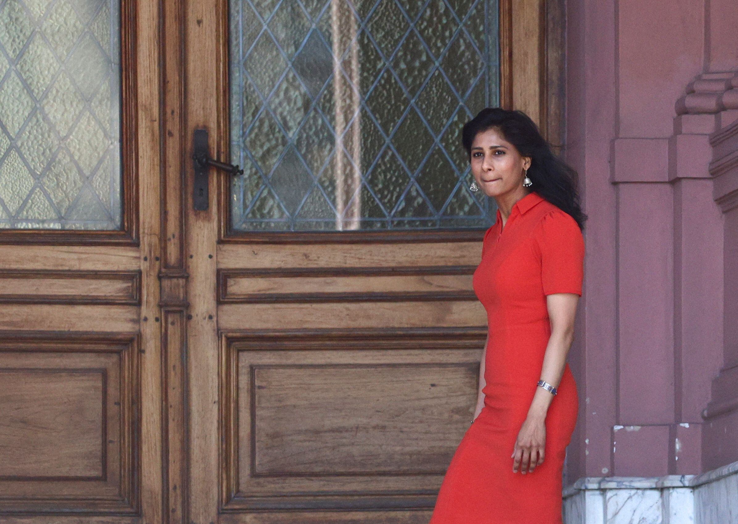 Gita Gopinath, al ingresar a la Casa Rosada para reunirse con Javier Milei el jueves pasado. REUTERS 
