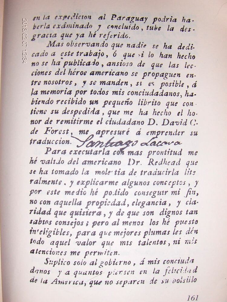 La introducción de puño y letra de Manuel Belgrano a la traducción de la Despedida de George Washington