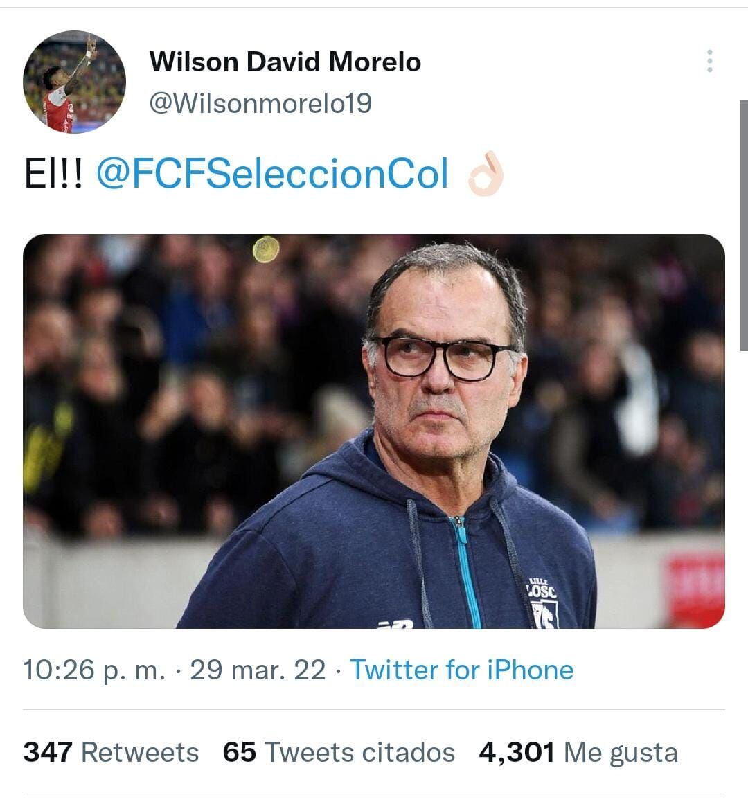 Wilson Morelo wants Bielsa in the national team