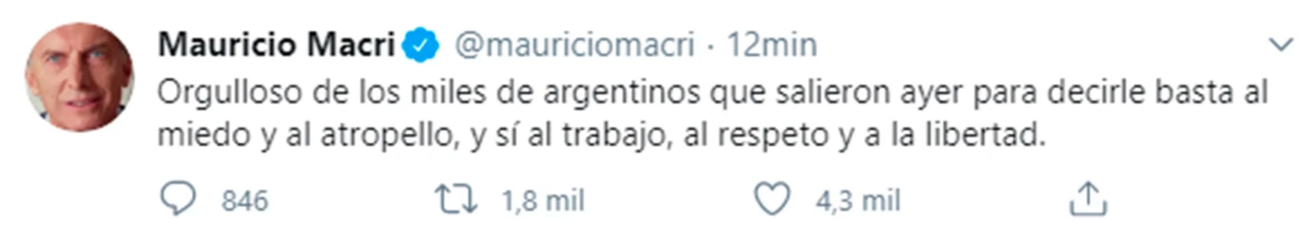 Desde Zurich, Macri tuiteó sobre la marcha contra el Gobierno Nacional 