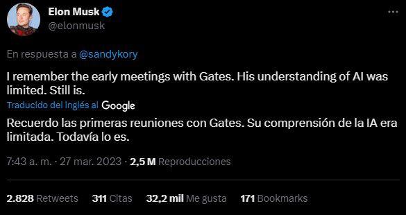 Elon Musk considera que Bill Gates no entiende la inteligencia artificial. (Captura)