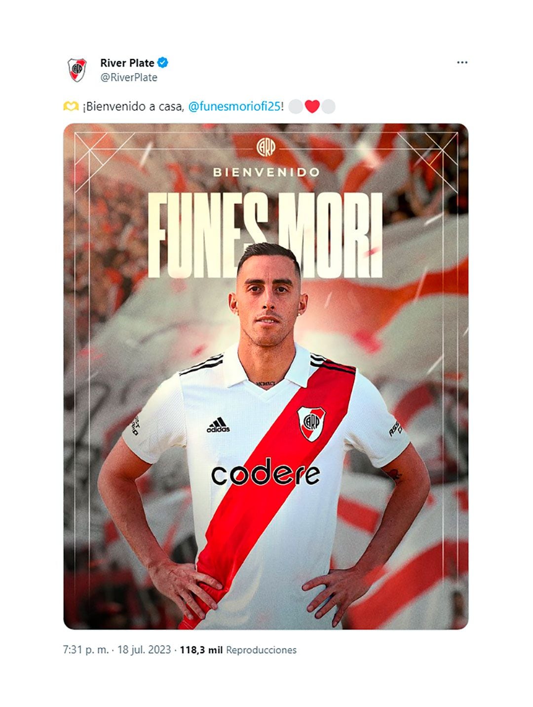 El posteo en el que River Plate anunció la vuelta de Funes Mori (@RiverPlate)