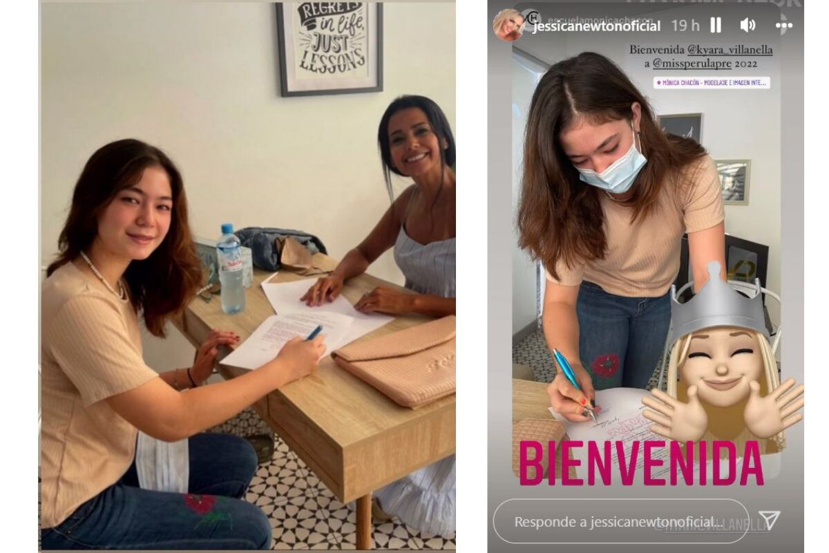 Kyara Villanella en las instalaciones de la escuela de modelaje de Mónica Chacón y la reacción de Jessica Newton. (Foto: Instagram)
