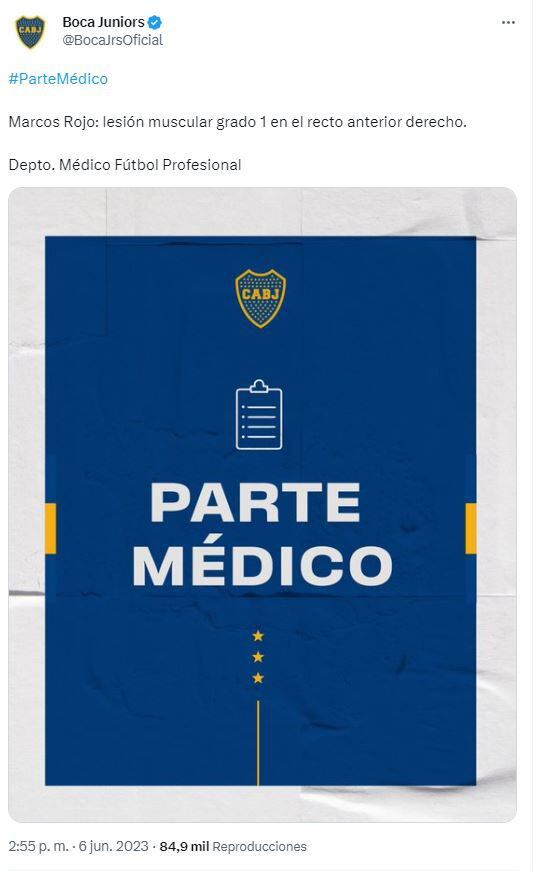 El parte médico de Boca Juniors respecto a la lesión muscular que sufrió Marcos Rojo