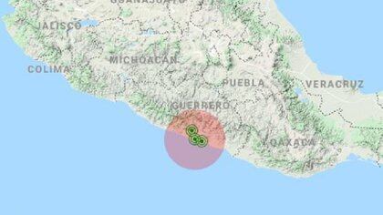 Imagen de la zona epicentral del segundo terremoto, detectada a las 04:54 de la mañana de este domingo 13 de septiembre (Foto: Twitter @SASMEX)