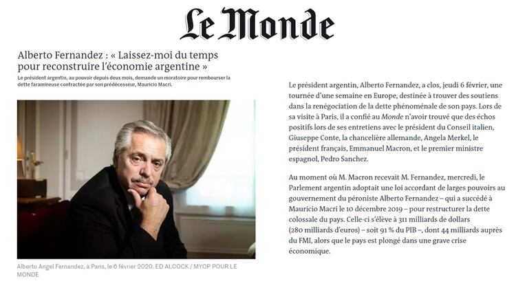 La entrevista a Alberto Fernández en Le Monde