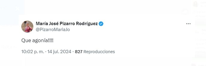María José Pizarro destacó una emoción que muchos de los colombianos se sienten representan - crédito @PizarroMariaJo /X