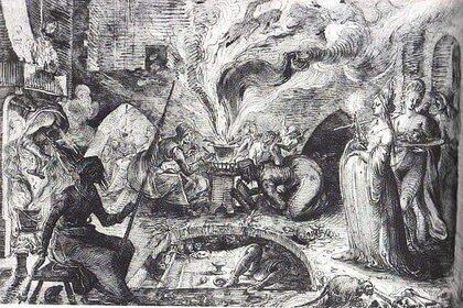 Una escena de brujería representada en una pintura de 1600. 