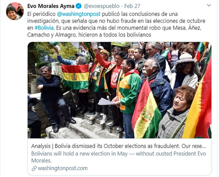 Evo Morales replicó el artículo de 