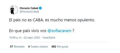 Horacio Cabak tuvo un cruce con la periodista Sofía Caram