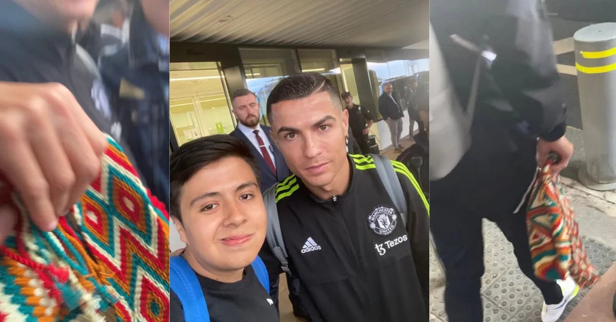 Um torcedor colombiano realizou seu sonho de conhecer Cristiano Ronaldo e lhe deu uma mochila Wayuu