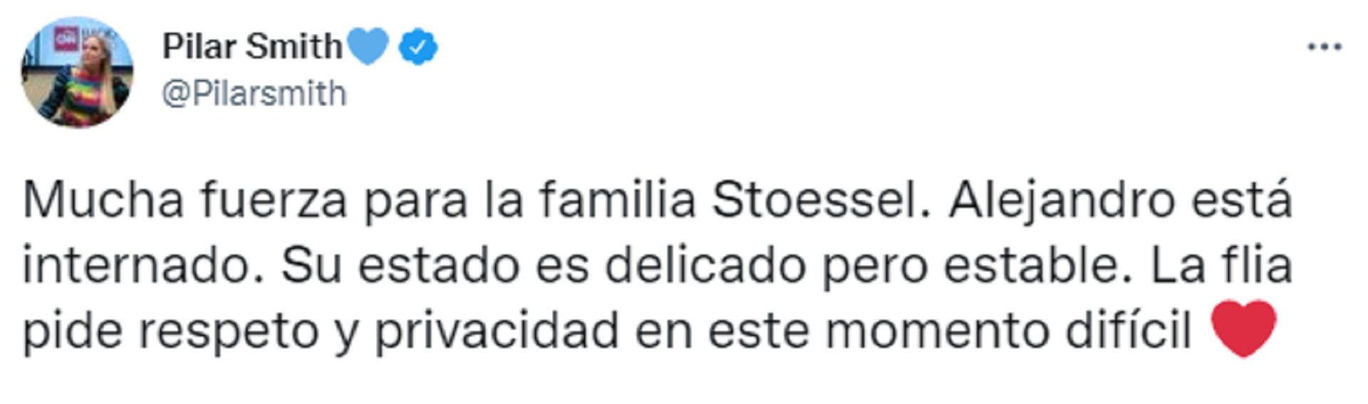 El mensaje de Pilar Smith sobre la salud del Alejandro Stoessel