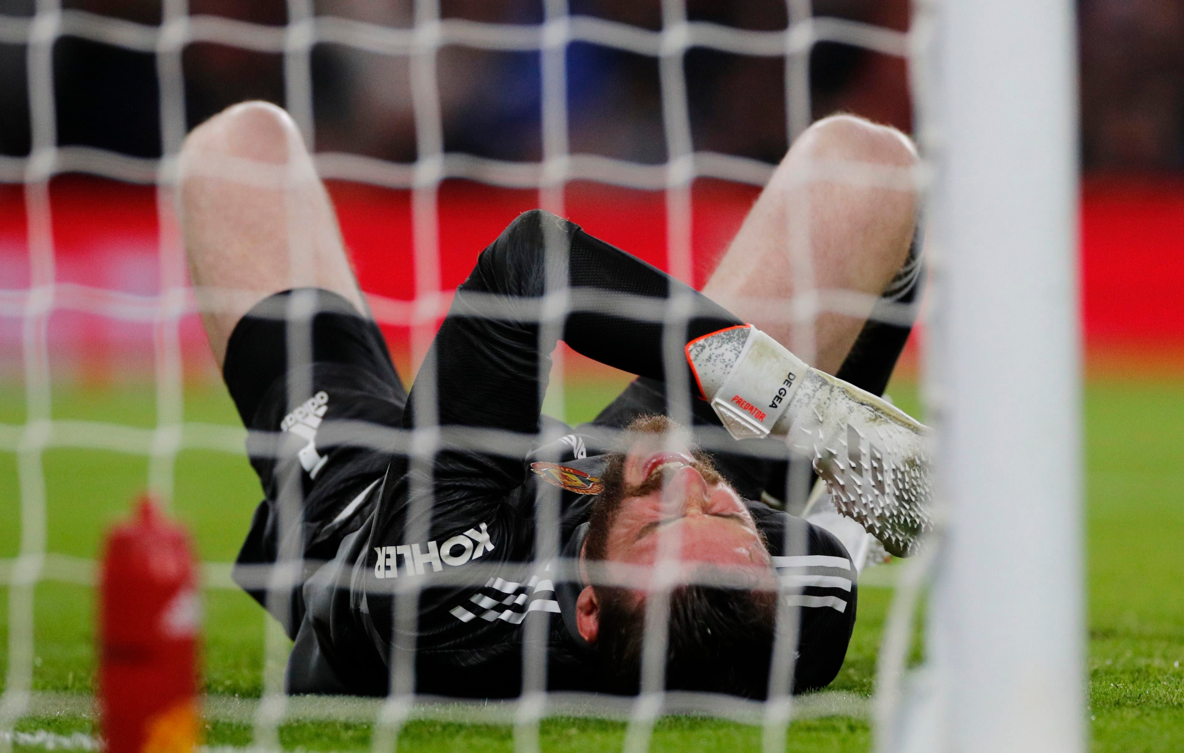 David de Gea, lesionado tras el pisotón de Fred (REUTERS/Phil Noble)