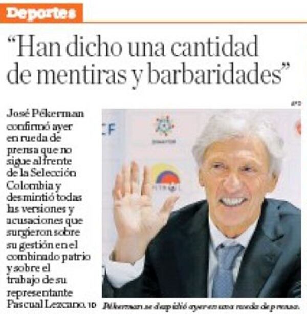 El periódico El Heraldo encabezó la noticia con las declaraciones de Pekerman