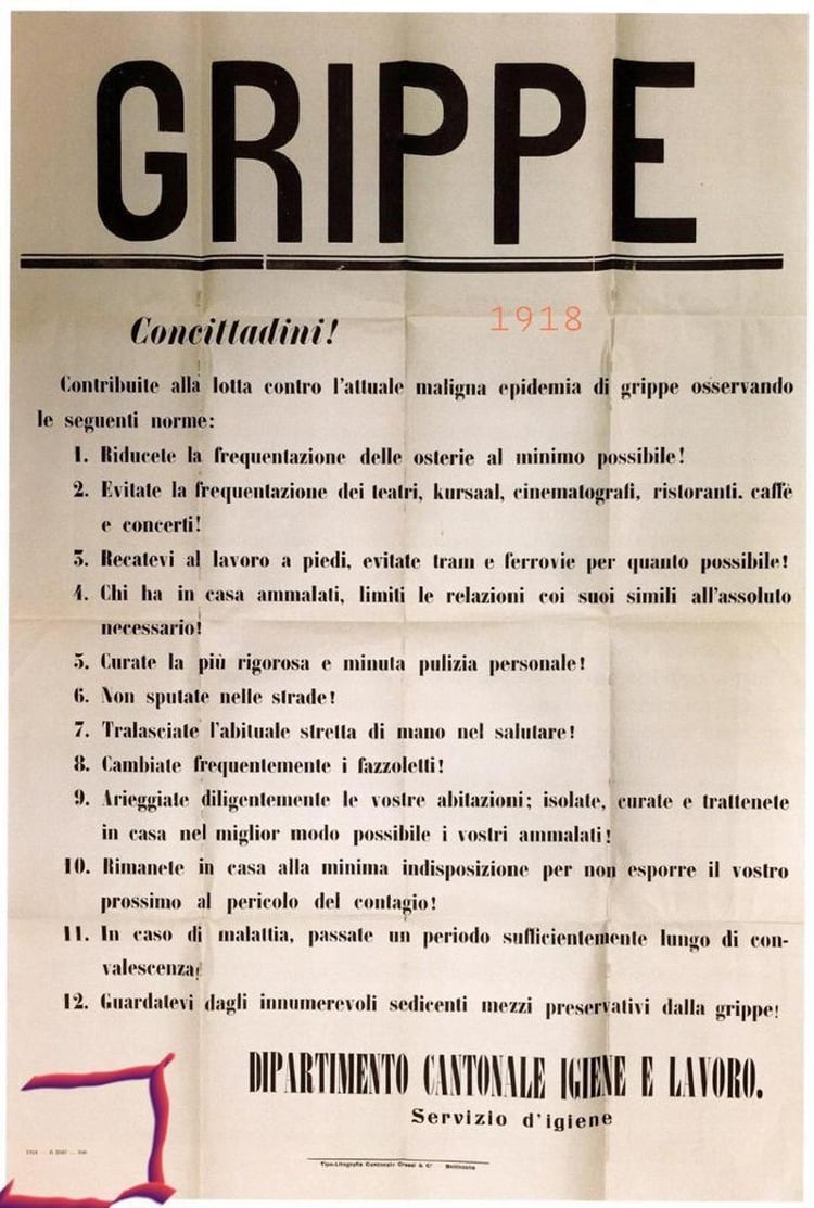 El cartel con los consejos para evitar contagios en 1918