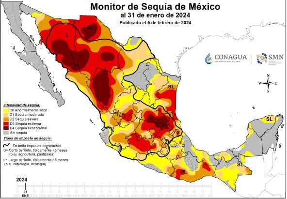 El Monitor de Sequía advierte que se encuentran bajo condiciones adversas al menos mil 500 municipios del país. (Conagua)