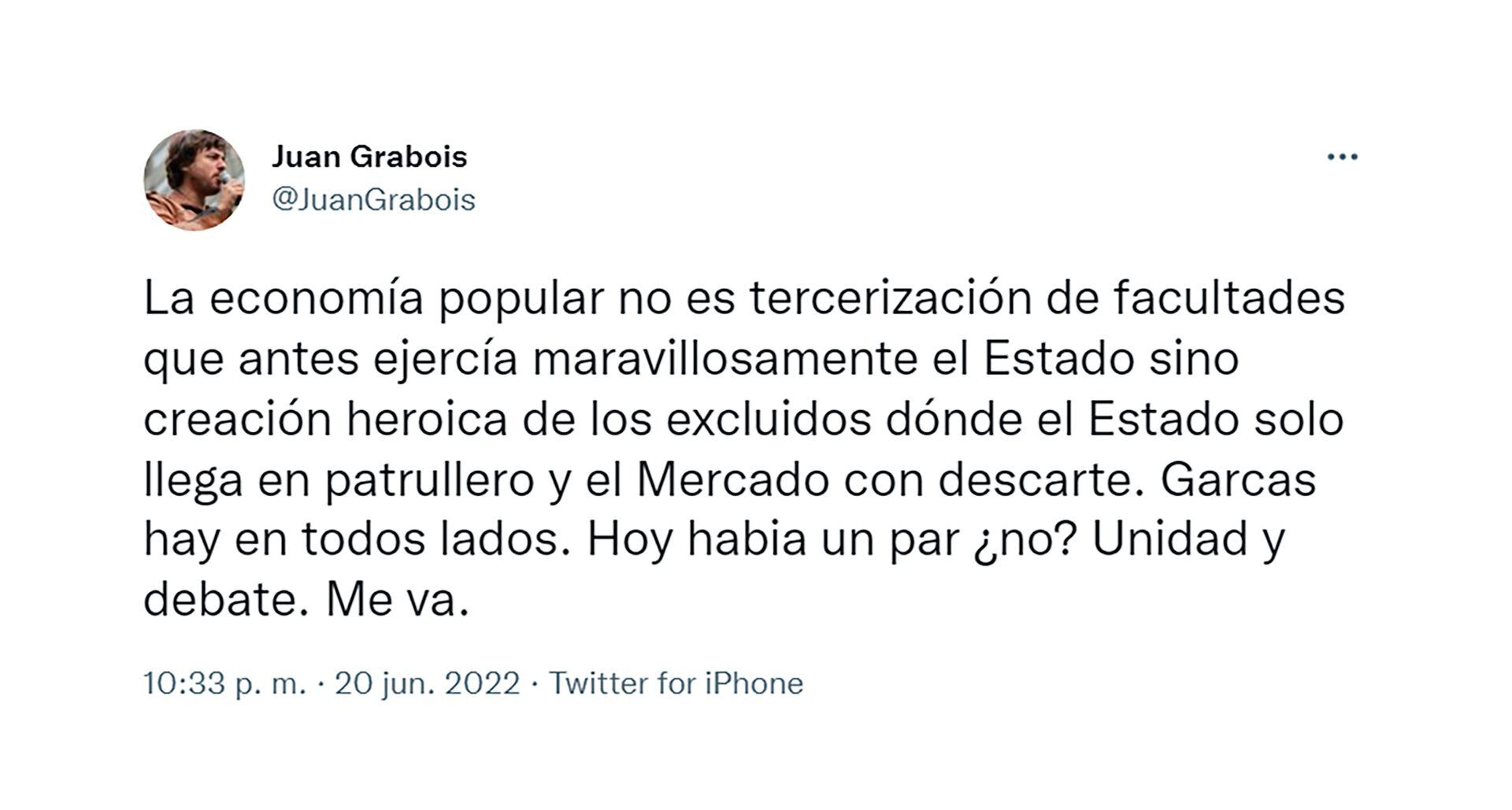 Juan Grabois del MTE y dirigente próximo a CFK la criticó a través de su red social