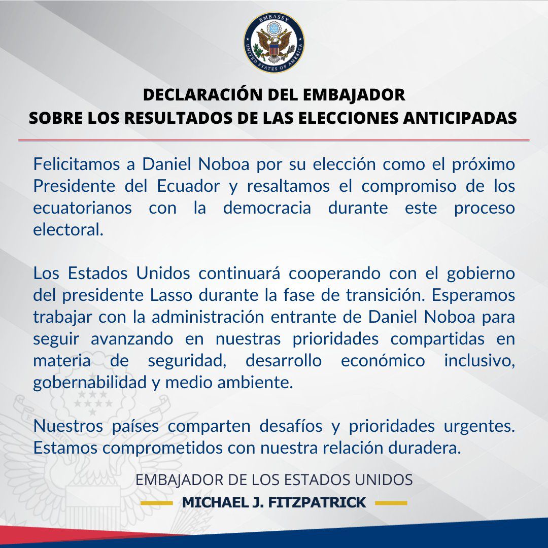 El comunicado difundido por al embajada de los Estados Unidos en Ecuador.