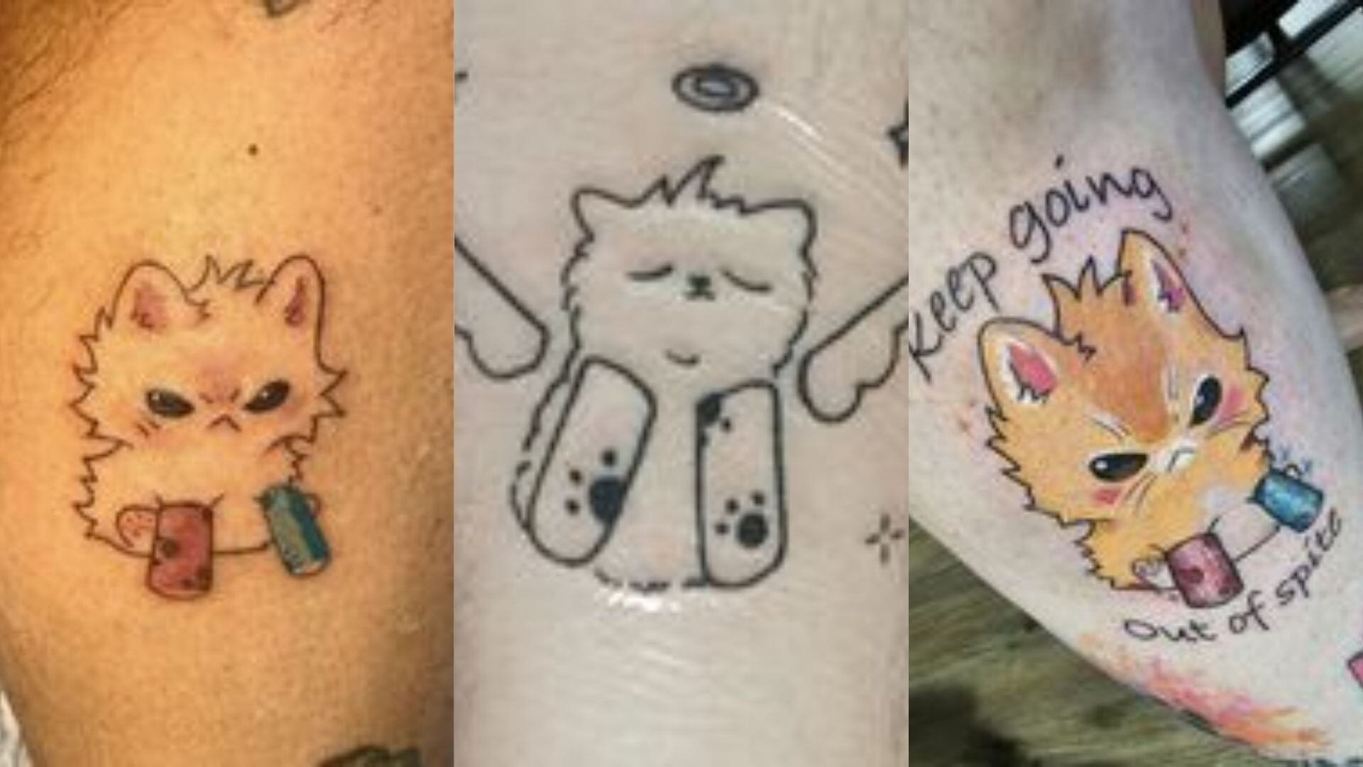 Decenas de personas le han rendido honor al felino de las patas enyesadas de diferentes maneras. Estos son algunos de los tatuajes que se han realizado (Facebook Tater Tot and Spudbuds)