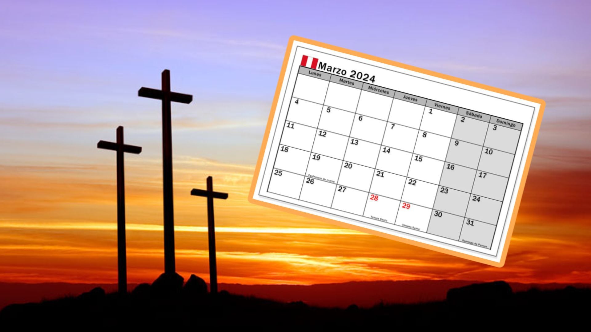Calendario de marzo con fondo de Semana Santa.