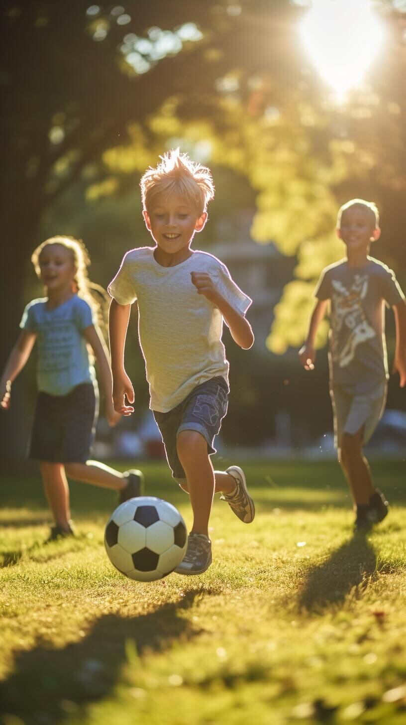 Vista de jóvenes de todas las edades disfrutando de un juego de fútbol en un parque soleado, promoviendo el ejercicio, la camaradería y el espíritu de equipo. Una escena vibrante llena de energía positiva. (Imagen ilustrativa Infobae)
