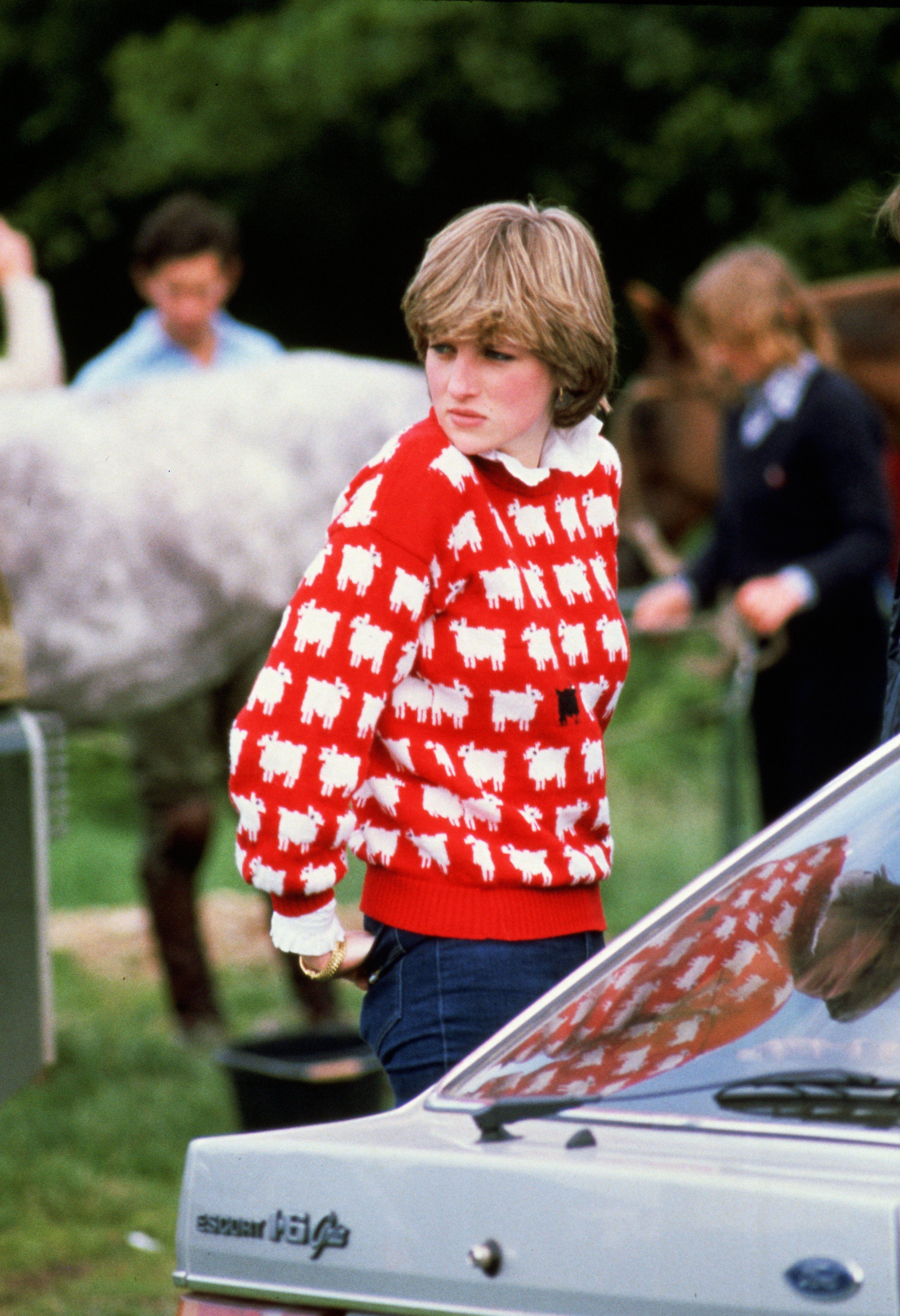 Diana de Gales con el jersey de ovejas que ha salido a subasta. (Getty)