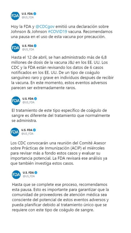 El comunicado de la FDA en Twitter