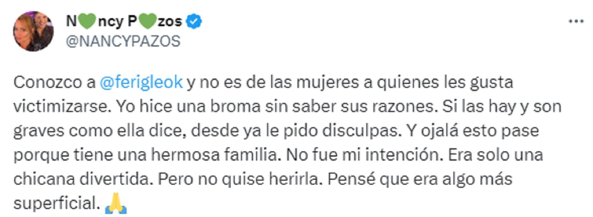 El pedido de disculpas de Nancy Pazos a Fernanda Iglesias