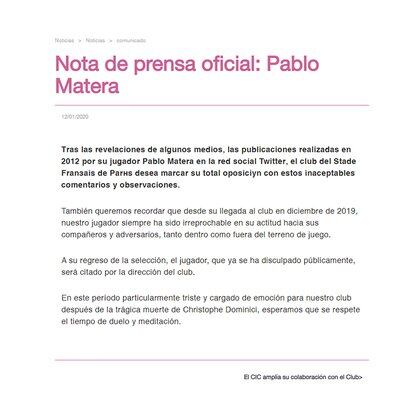 Estado Francisco informe sobre lo ocurrido a Pablo Matera