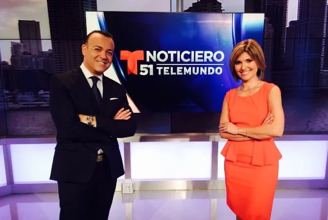 Noticiero Telemundo 51 presentado por Fausto Malavé y Daisy Ballmajó.