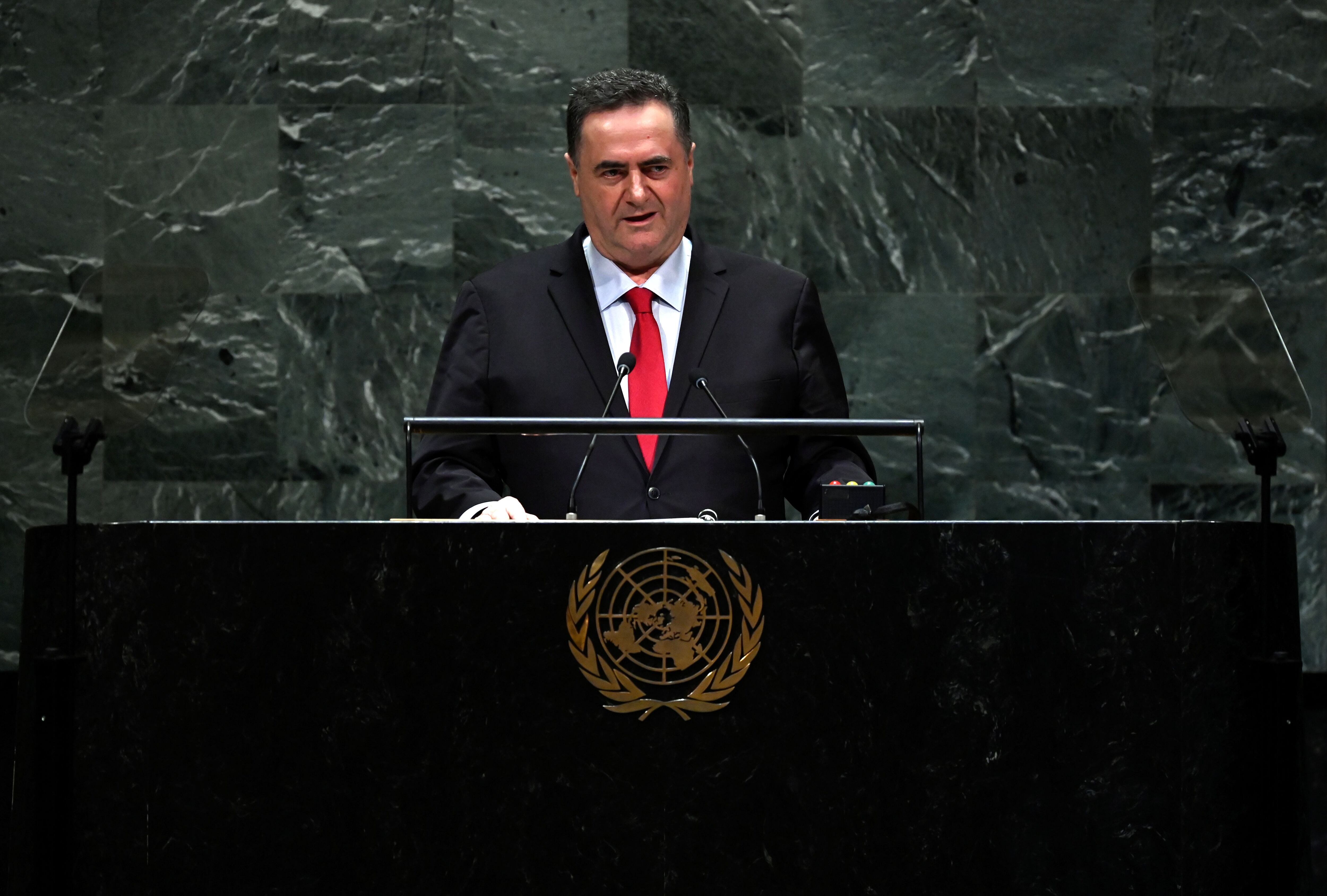Yisrael Katz en la ONU el 26 de septiembre de 2019 (Johannes Eisele / AFP)
