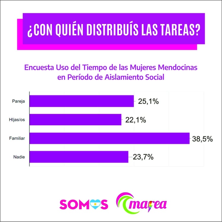 Las tareas domésticas se distribuyen con la pareja, los hijos e hijas, otros familiares pero permanecen a cargo de las mujeres, según una encuesta realizada en Mendoza en cuarentena. 