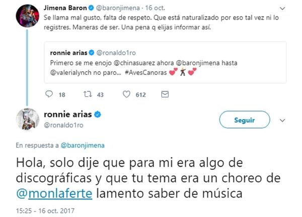 El cruce entre Jimena Barón y Ronnie Arias
