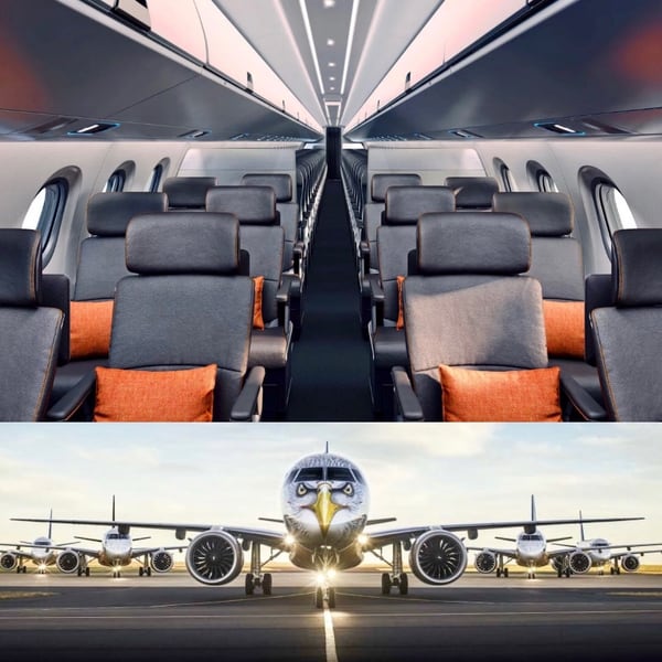Embraer ofrece cabinas premium de forma opcional, mediante las que se escalonan los asientos para brindar a sus ocupantes todavía más intimidad