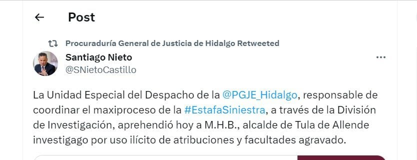 El arresto fue informado por Santiago Nieto 
(Foto: Twitter/@SNietoCastillo)