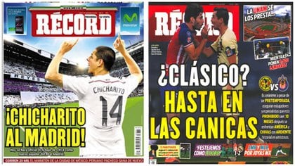 Comparación de las portadas después de la llegada Javier Hernández y Kenti Robles al Real Madrid (Foto: Especial)