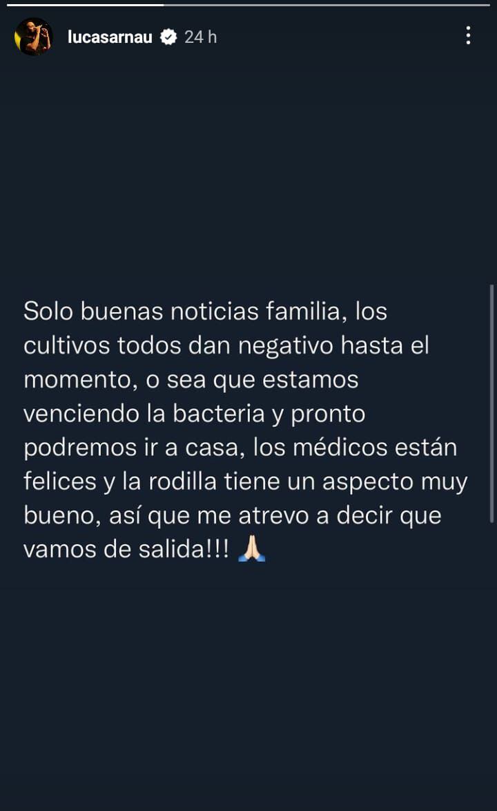 Lucas Arnau è sulla strada giusta nel suo recupero dopo un trapianto di ginocchio. Foto: Instagram Stories di Lucas Arnau @lucasarnau