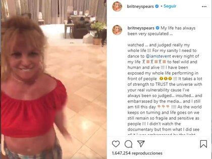 Publicación de Britney Spears en su cuenta de Instagram en la que habla sobre el documental.