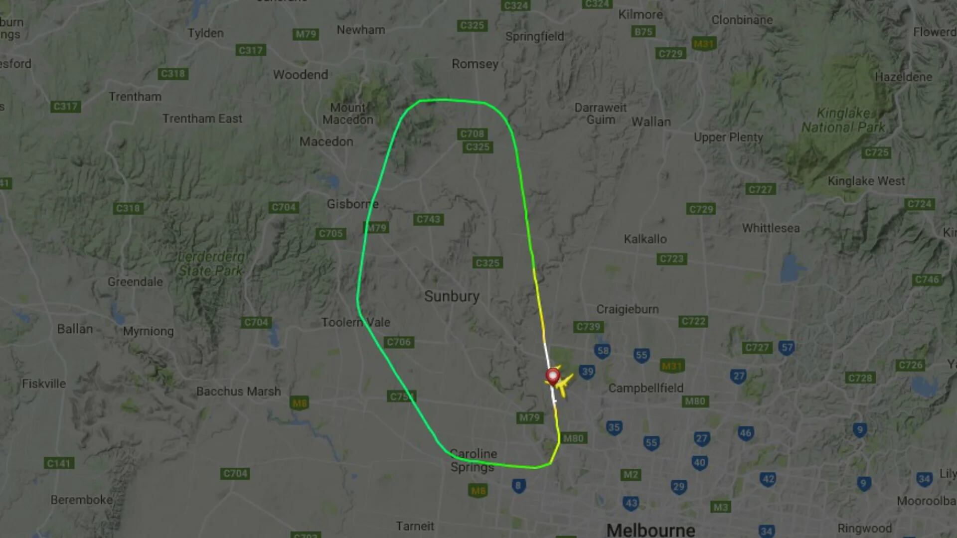 El mapa de seguimiento muestra el retorno del vuelo MH128 (FlightRadar24)