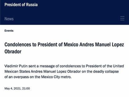 Rusia manda mensaje a López Obrador (Foto: captura de pantalla de la página de la presidencia de Rusia).