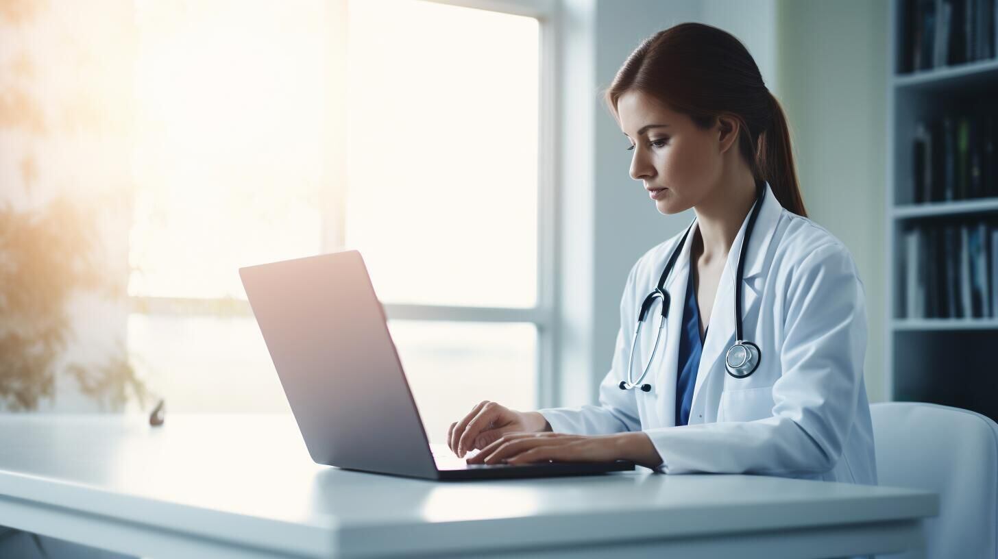 Imagen de una profesional de la salud utilizando una laptop para diagnóstico médico. La tecnología en la medicina ofrece herramientas avanzadas para mejorar la precisión y eficiencia en el cuidado de los pacientes. (Imagen Ilustrativa Infobae)