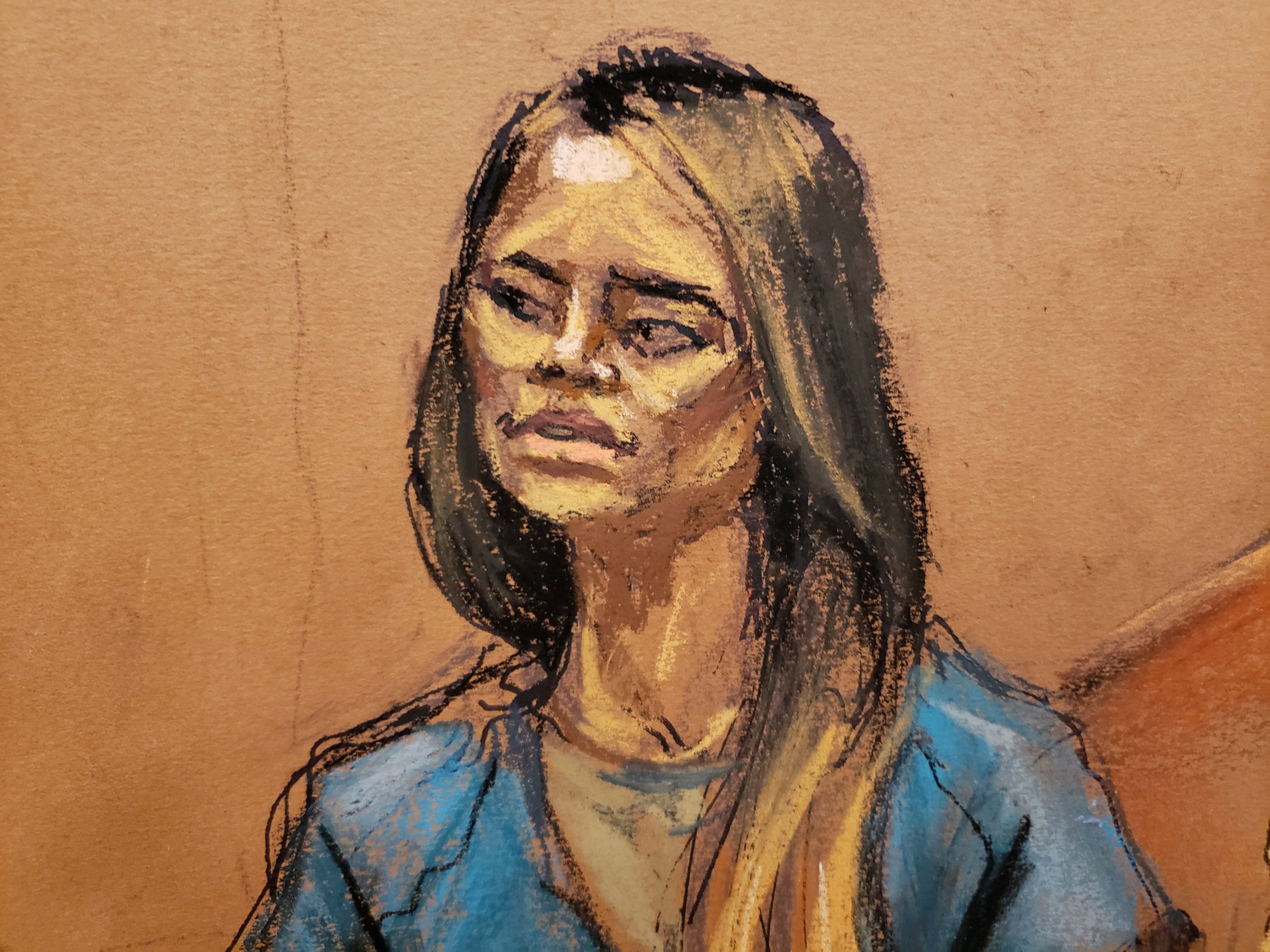 Lucero Guadalupe Sanchez Lopez, a girlfriend of accused Mexican drug lord Joaquin "El Chapo" Guzman (not shown), testifies in this courtroom sketch in Brooklyn federal court, in New York City, U.S. January 17, 2019. REUTERS/Jane Rosenberg NO RESALES. NO ARCHIVES