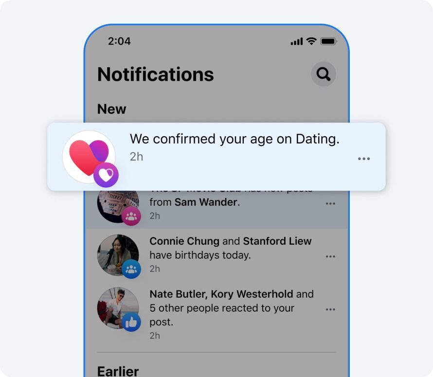 La función de citas en Facebook habilita la verificación de edad para prevenir la presencia de jóvenes menores de edad en la plataforma. (Meta)