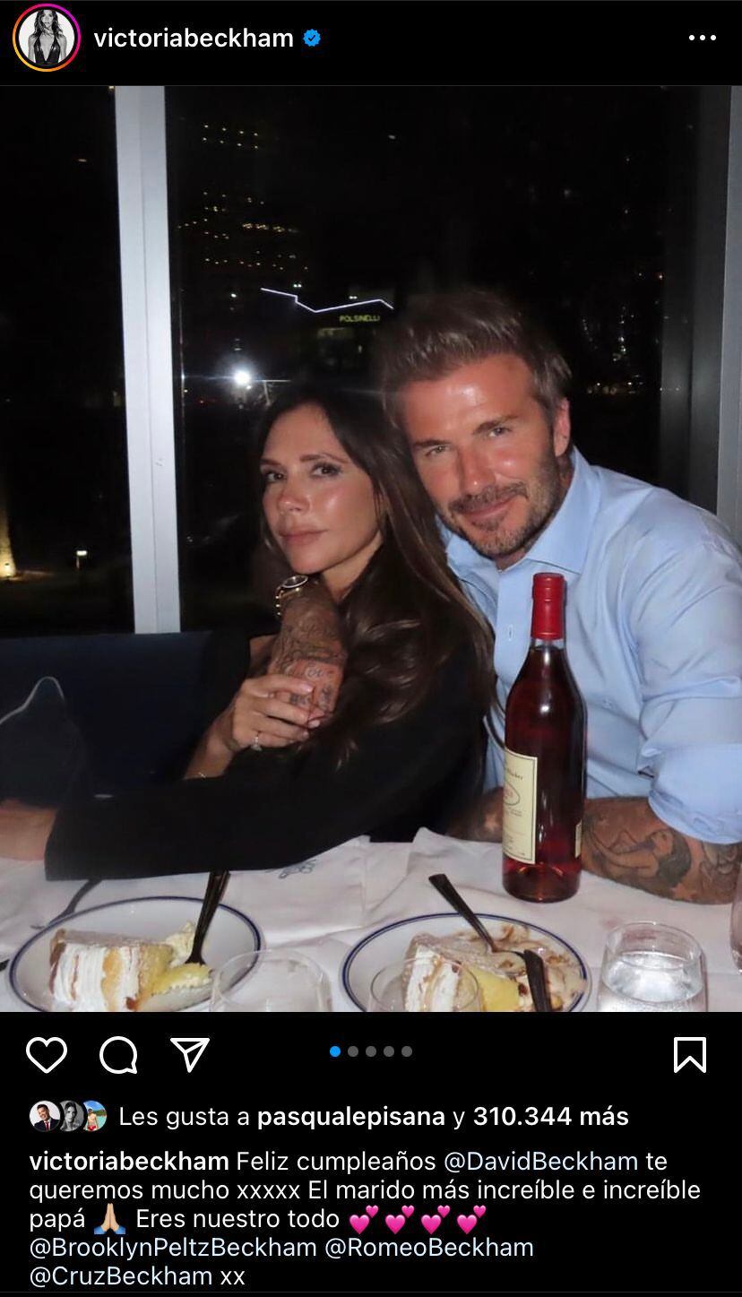 Victoria Beckham dedicó mensaje a su esposo David, por su cumpleaños número 48. @victoriabeckham/Instagram