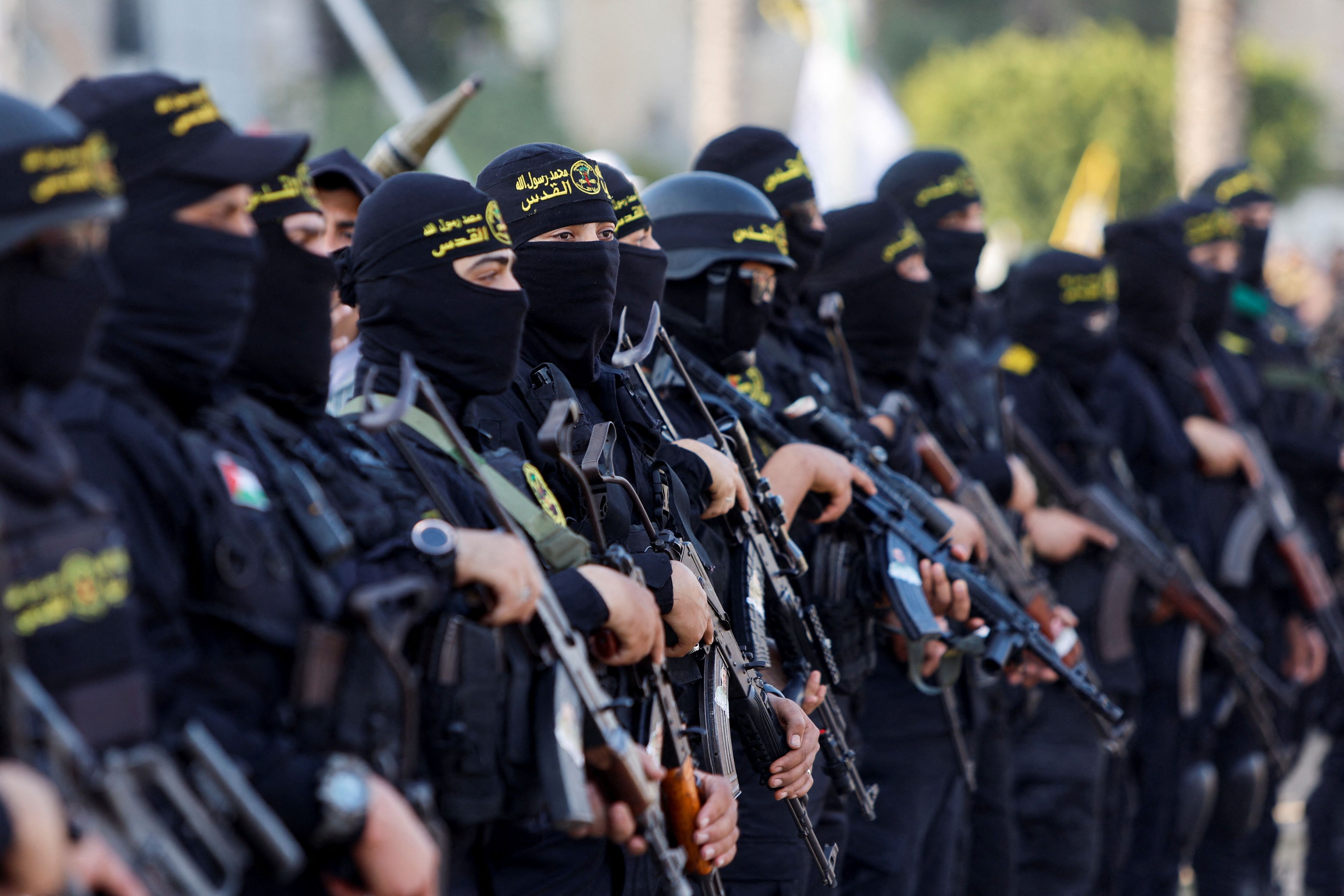 El grupo terrorista Yihad Islámica celebra un encuentro en Gaza para conmemorar a operativos armados ultimados por Israel en mayo pasado (Reuters)