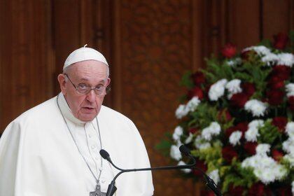 El papa Francisco brinda un discurso en el Palacio Presidencial en Bagdad, Irak. 5 de marzo de 2021. REUTERS/Yara Nardi