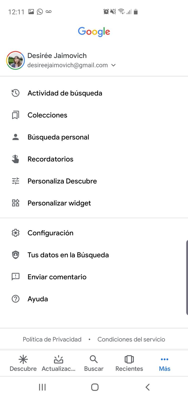 Para personalizar Google Descubre se puede ingresar al menú de Configuración de Google.