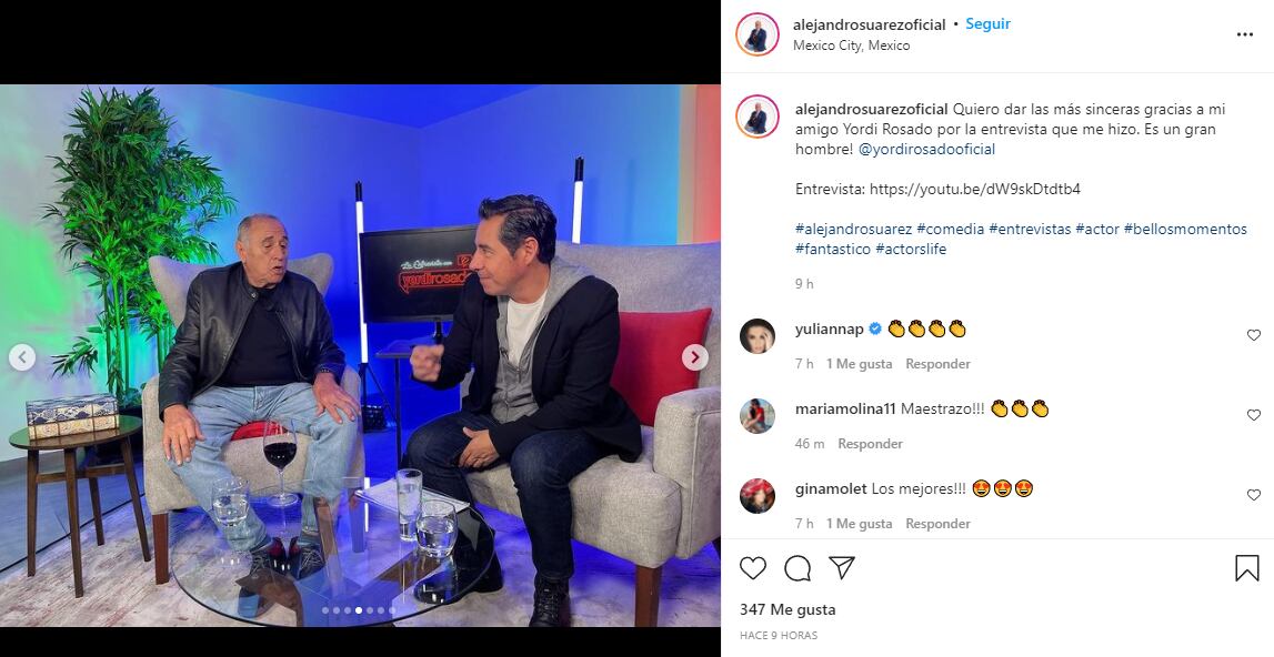 Charla entre Yordi Rosado y Alejandro Suárez Foto: Instagram/@alejandrosuarezoficial